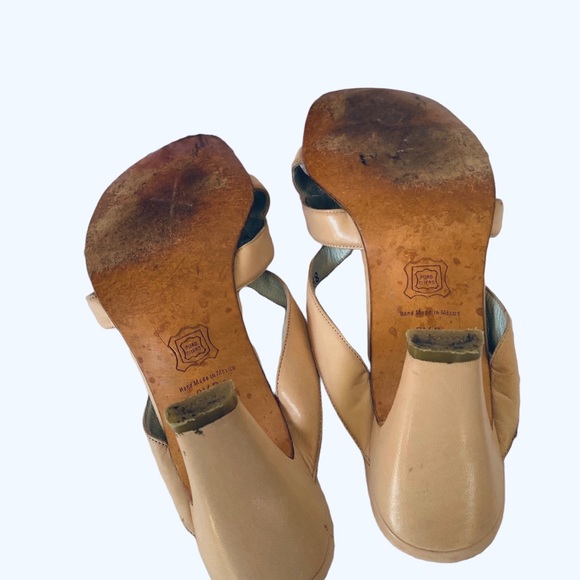 KRISTA DE LA HARPE NUDE SQUARE TOE KETTEN HEEL LEATHER SANDALS - Picture 6 of 15